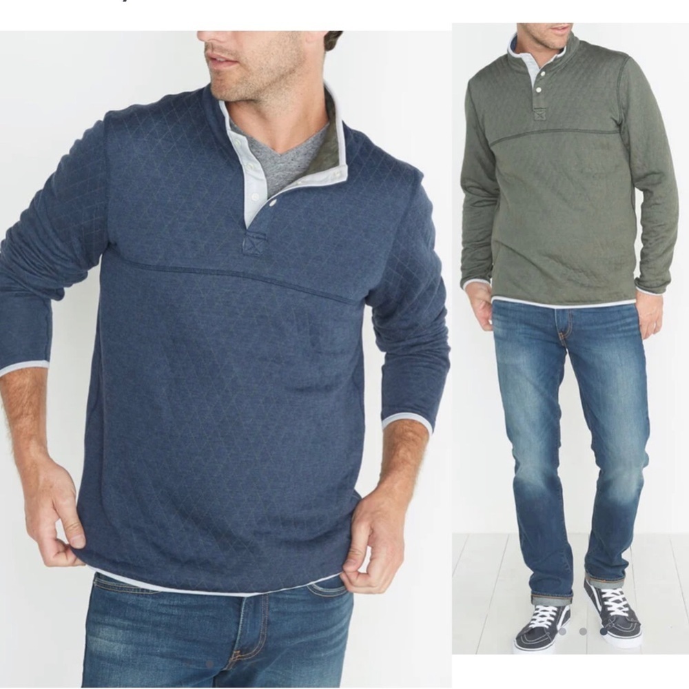 Marine Layer Corbet Men’s Reversible Fleece Pullover in Navy/Olive,size XL